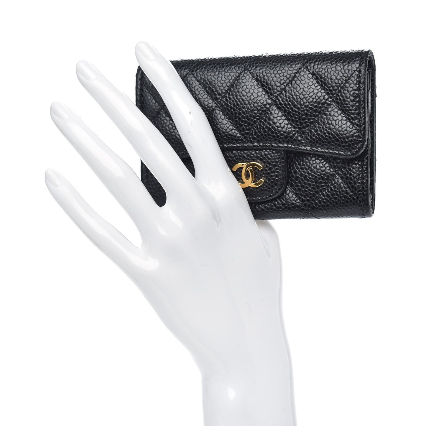 Caviar Quilted Flap Card Holder Black