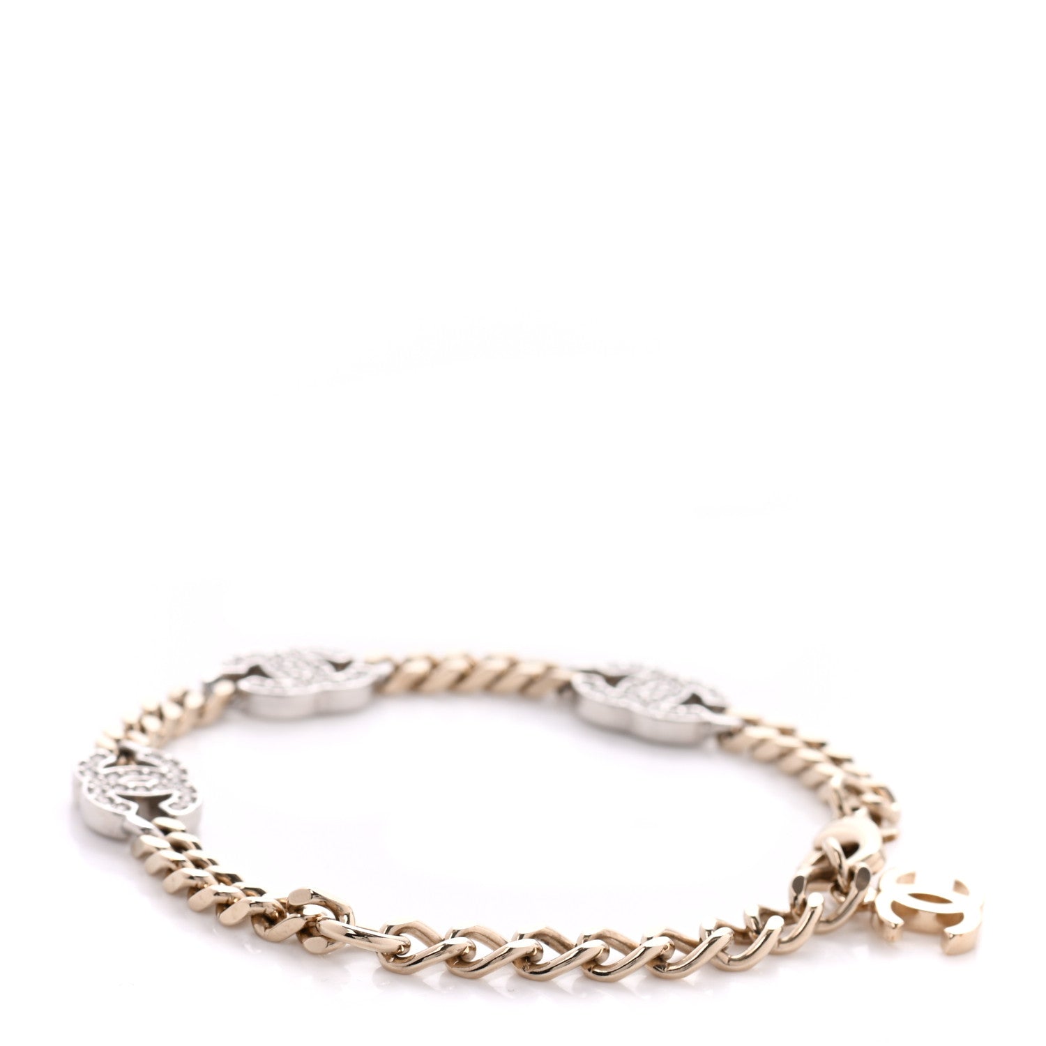 Chanel Crystal CC Chain Bracelet Gold Silver 3 of 5