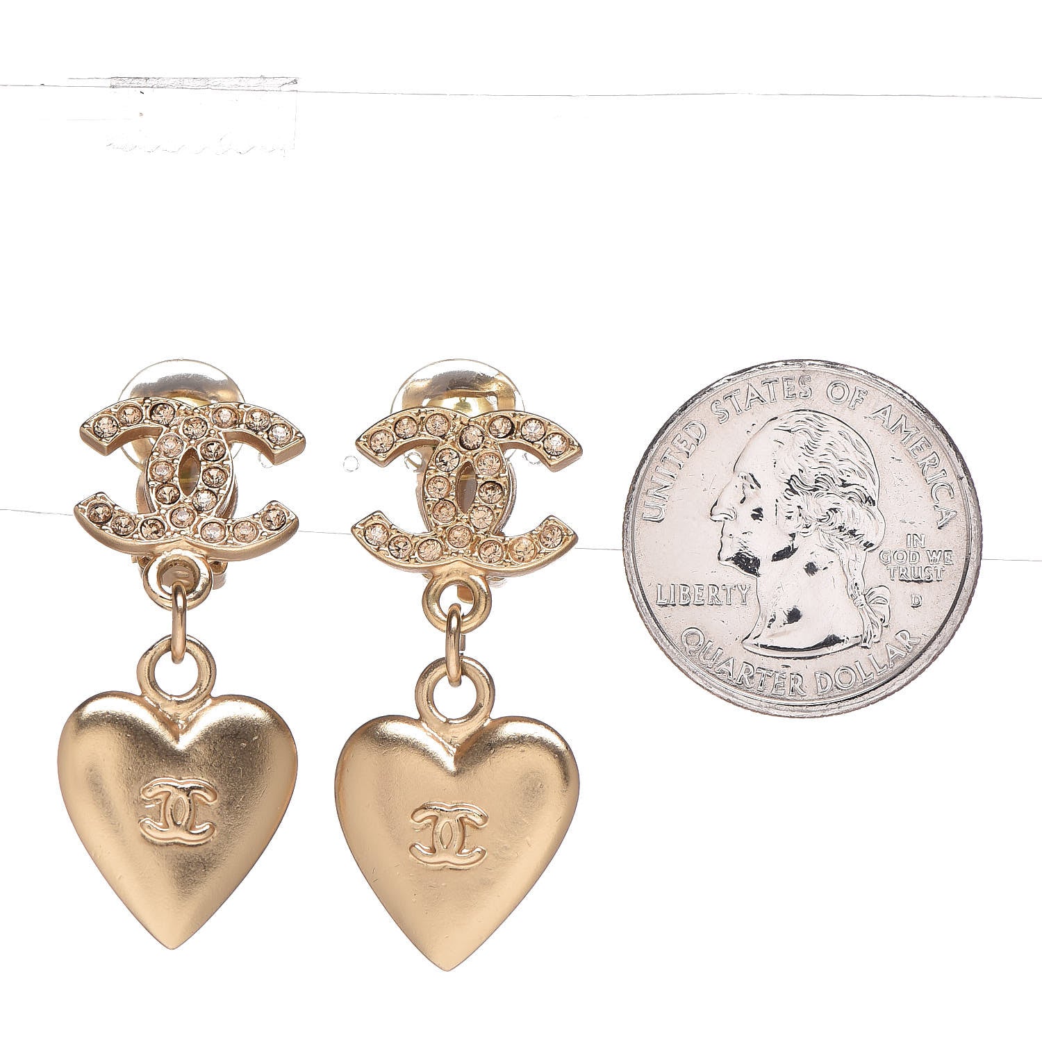 Chanel Crystal CC Heart Clip On Earrings Gold 2 of 4