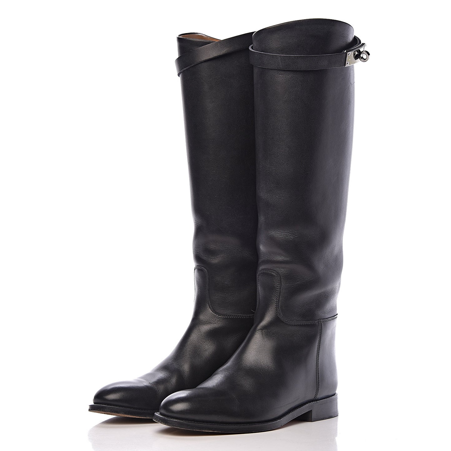 Box Calfskin Equestrian Jumping Boots 36 Black