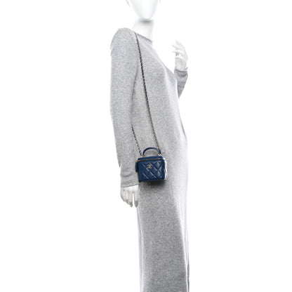 Chanel Lambskin Quilted Top Handle Mini Vanity Case With Chain Blue 2 of 10