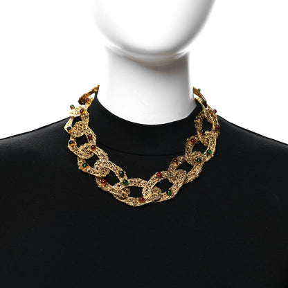 Chanel Metal Gripoix Filigree Chain Link Necklace Red Green Gold 2 of 4
