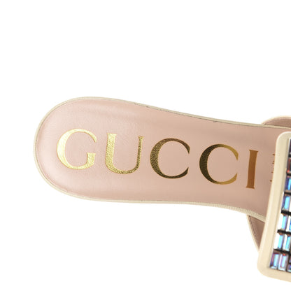 Gucci Malaga Kid Crystal Square G Madelyn Mules 37.5 Vintage White 8 of 12