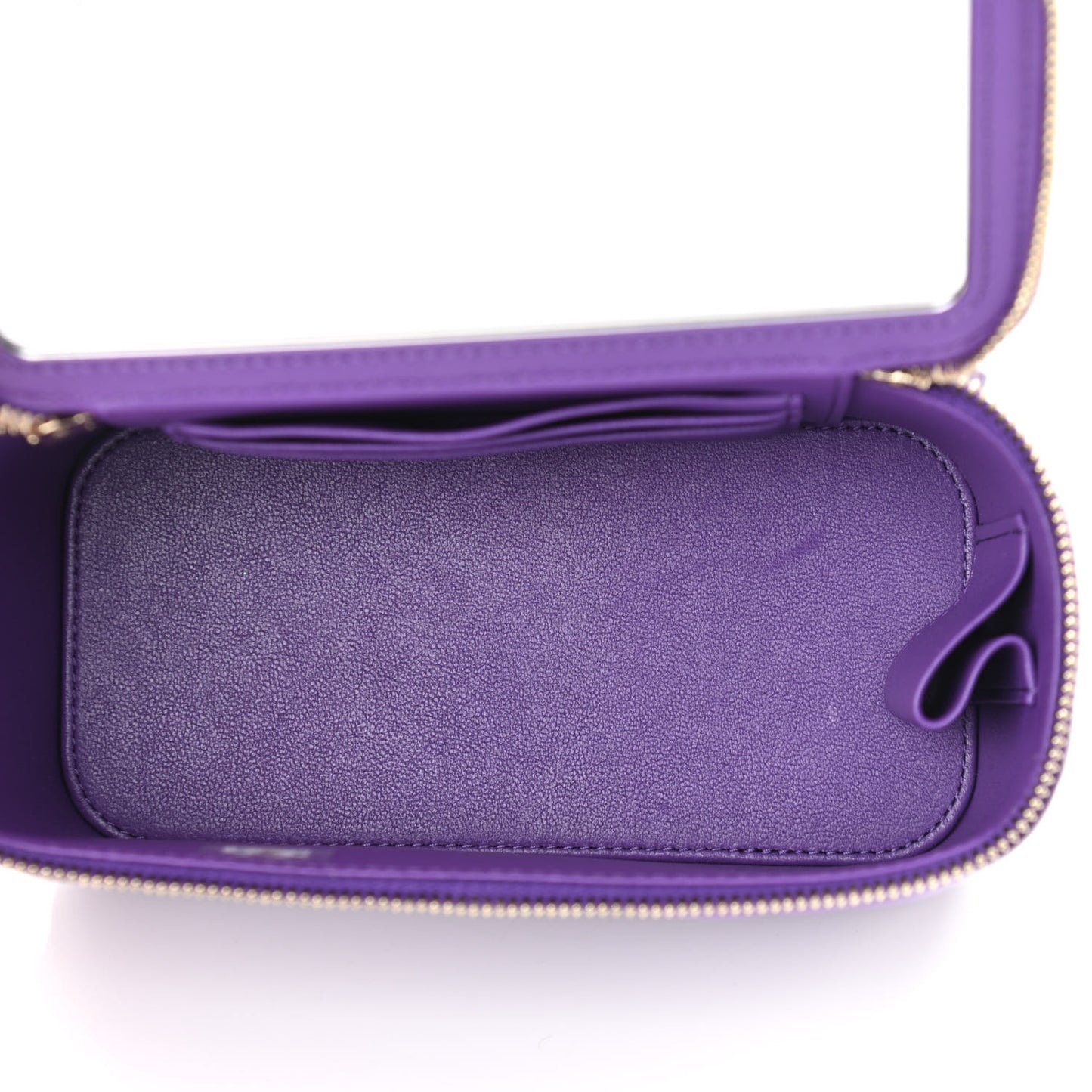 Lambskin Quilted Small Top Handle Vanity Case With Chain Purple