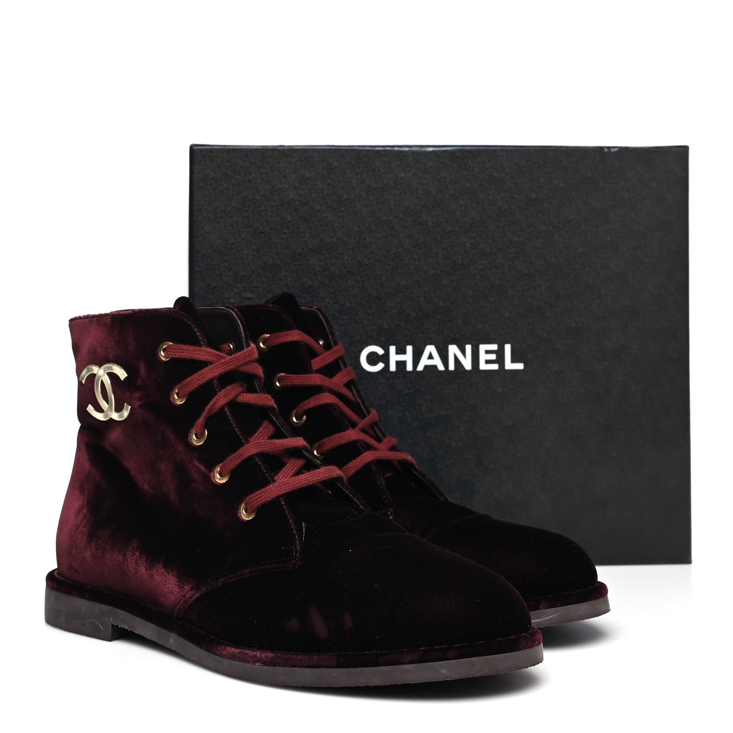 Chanel Velvet CC Lace Up Boots 41.5 Burgundy 10 of 10