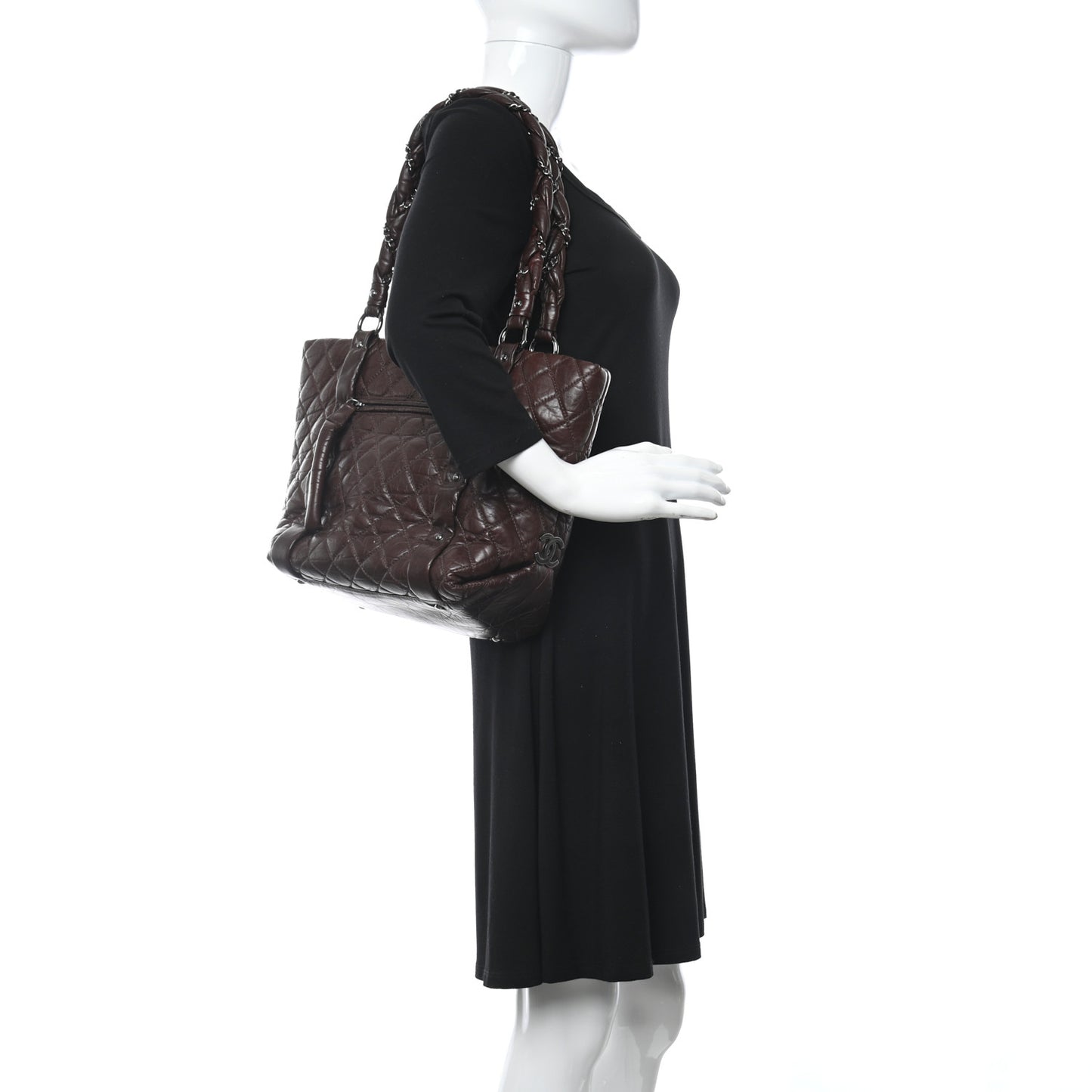 Distressed Lambskin Vintage Ligne Lady Braid Tote Brown
