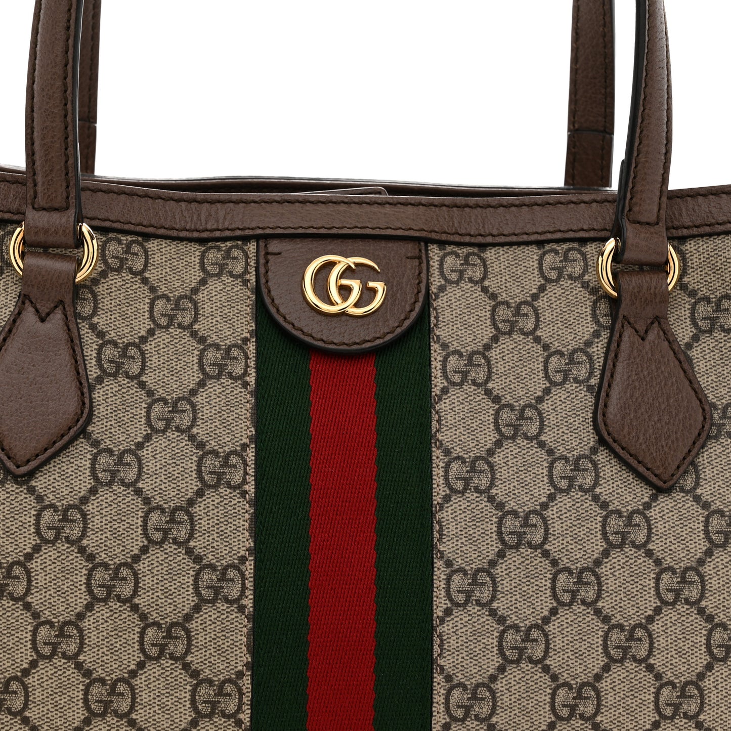 GG Supreme Monogram Textured Calfskin Web Medium Ophidia Shopping Tote Beige Ebony New Acero