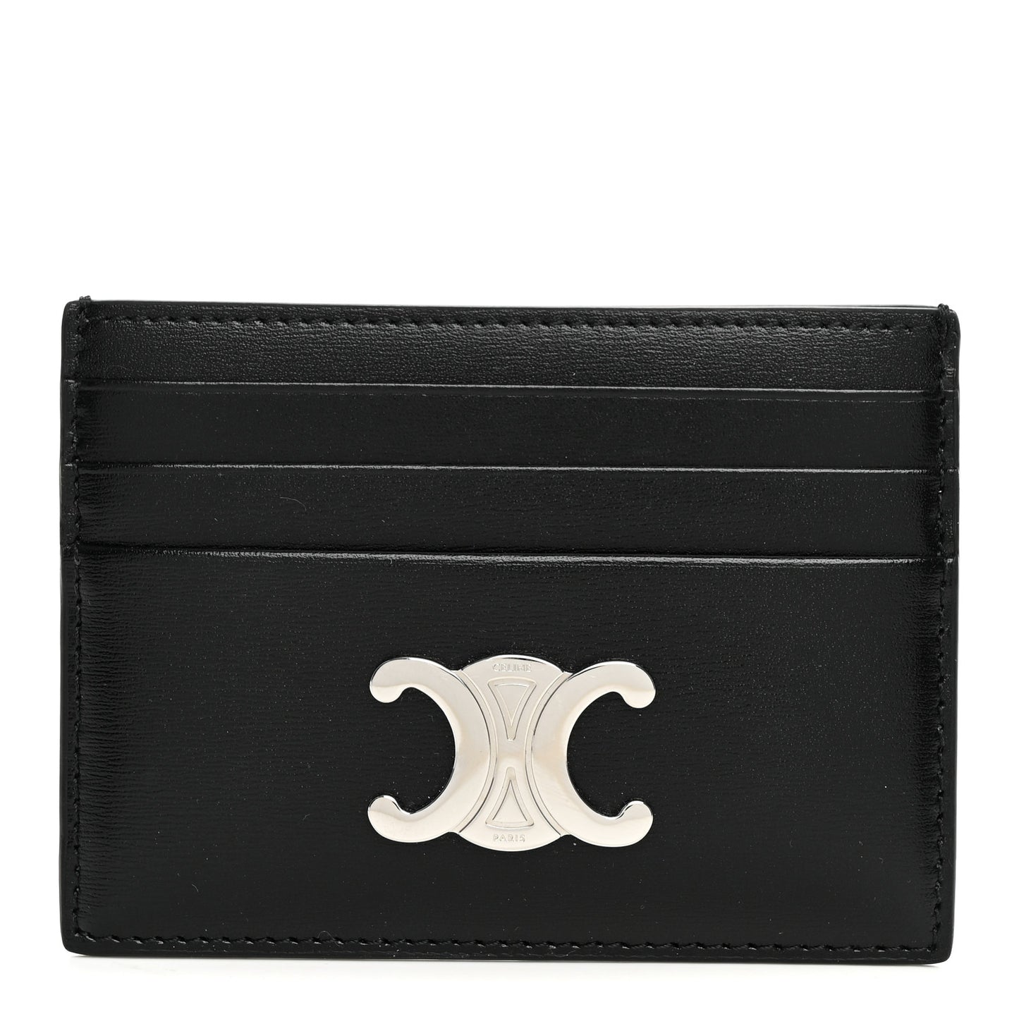 Shiny Calfskin Triomphe Card Holder Black