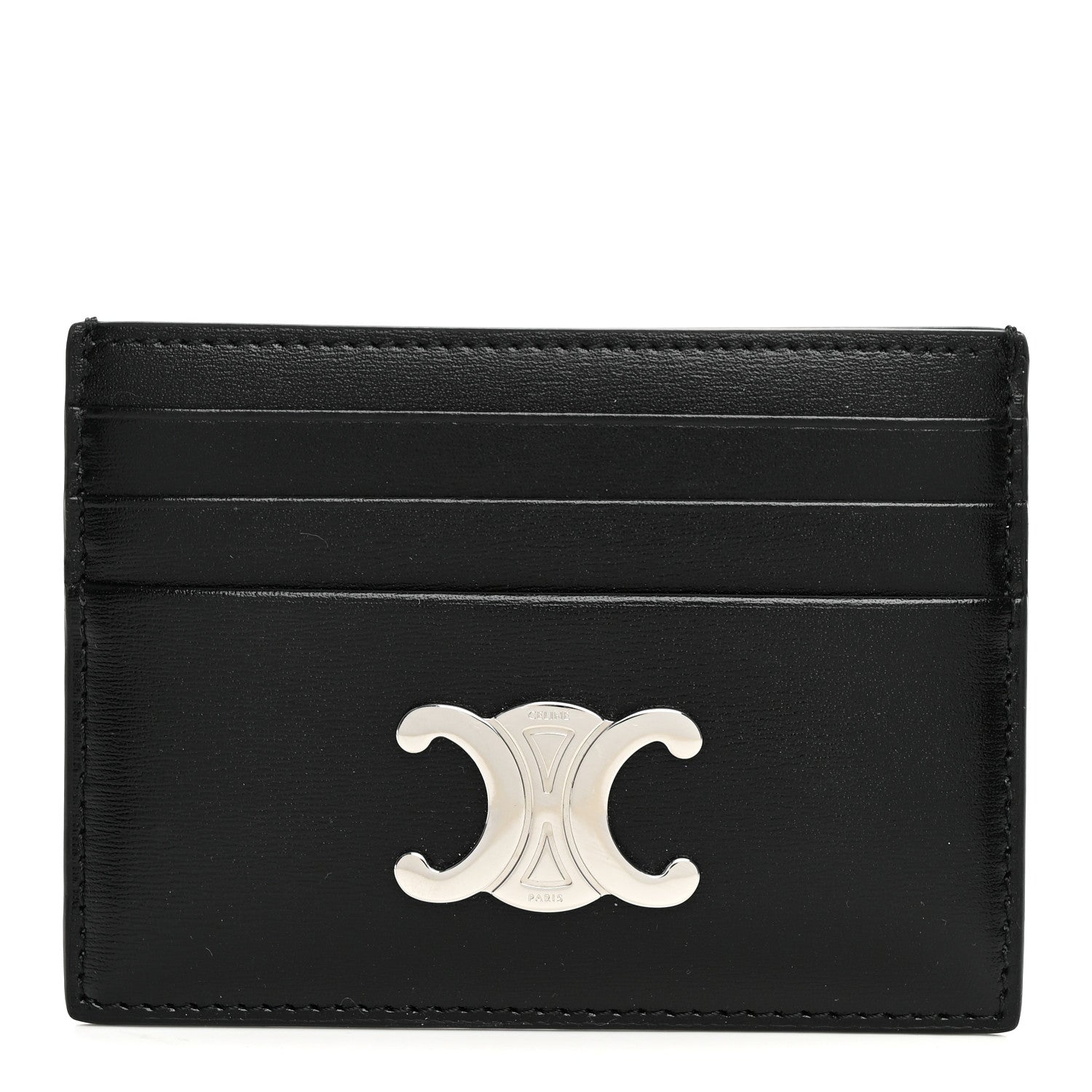 Celine Shiny Calfskin Triomphe Card Holder Black 1 of 9
