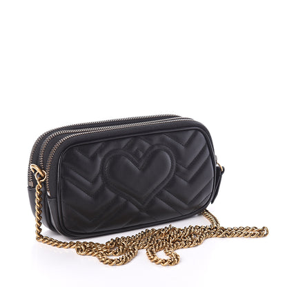 Gucci Calfskin Matelasse Mini GG Marmont Chain Crossbody Bag Black 2 of 8