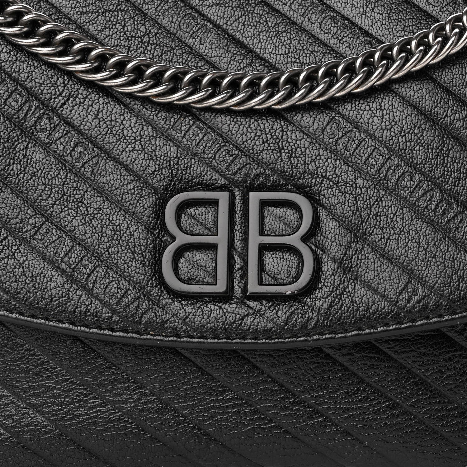 Balenciaga Shiny Goatksin Logo Embossed Monochrome M BB Round Shoulder Bag Black 10 of 15