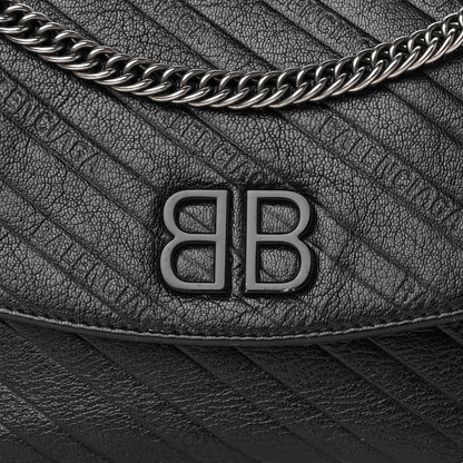 Balenciaga Shiny Goatksin Logo Embossed Monochrome M BB Round Shoulder Bag Black 10 of 15