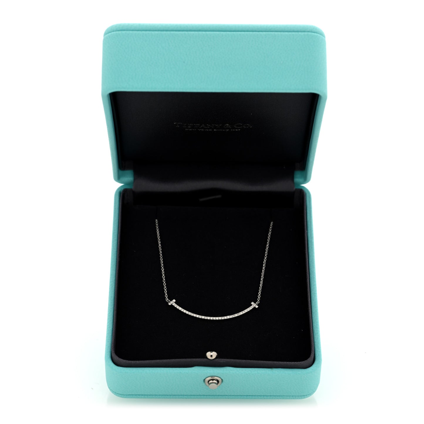18K White Gold Diamond Small T Smile Pendant Necklace