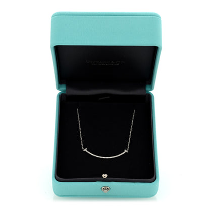 Tiffany 18K White Gold Diamond Small T Smile Pendant Necklace 6 of 6