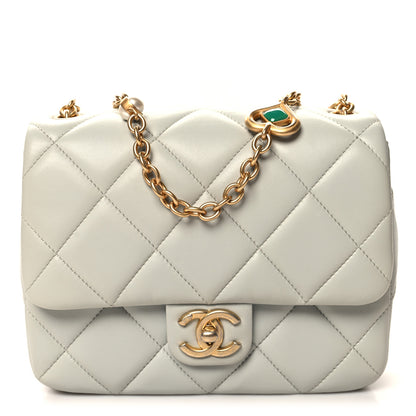 Chanel Lambskin Enamel Pearl Quilted Mini Charm Me Square Flap Light Blue 1 of 10