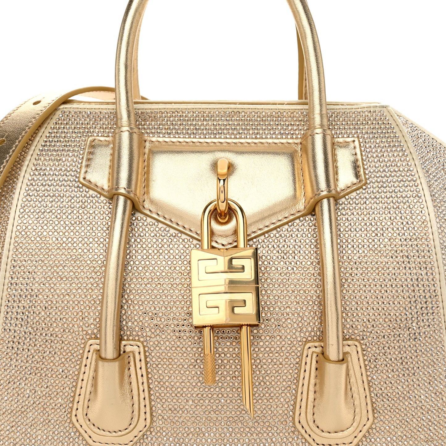 Crystal Embellished Mini Lock Antigona Shoulder Bag Blond