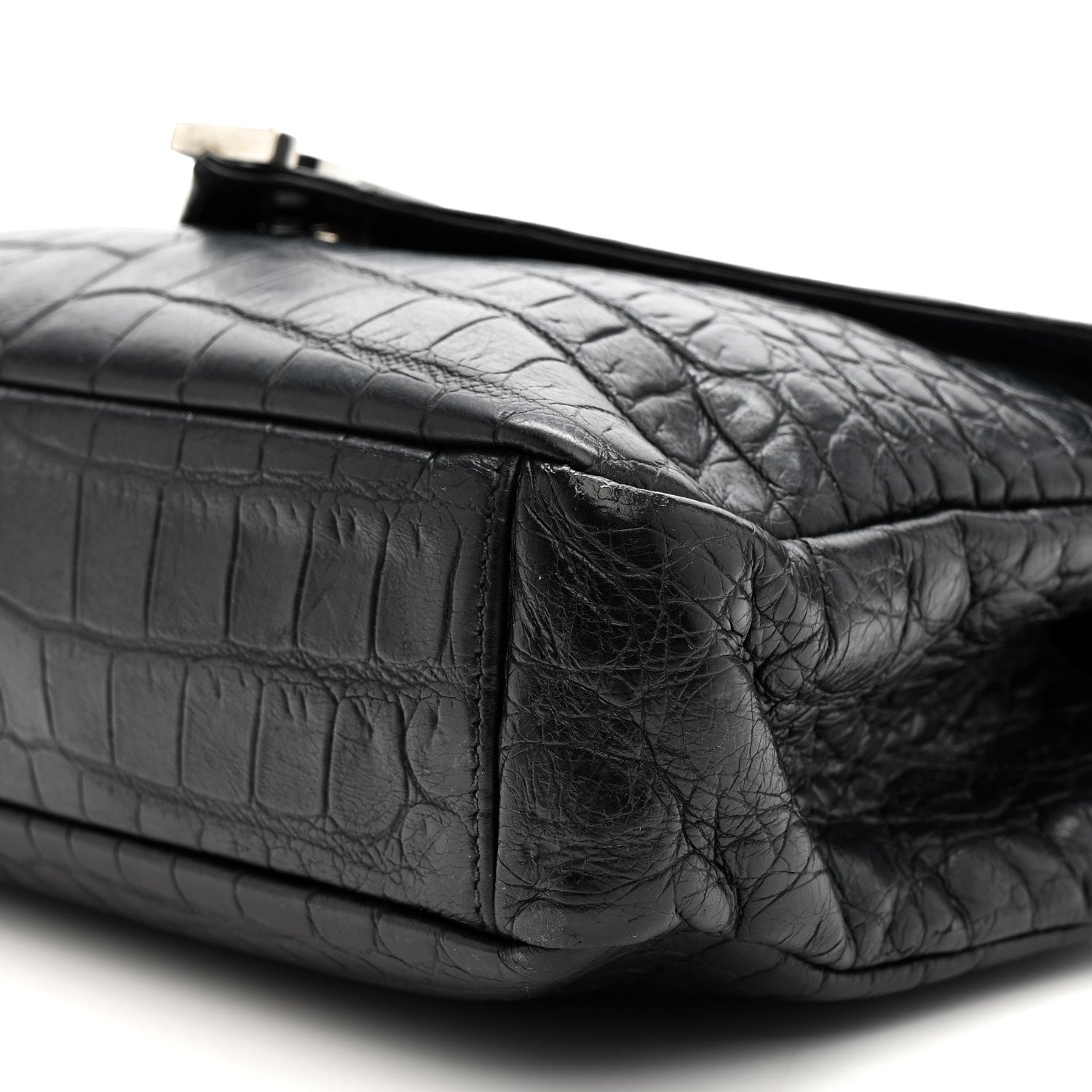 Saint Laurent Calfskin Crocodile Embossed Medium College Monogram Satchel Black 10 of 11