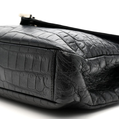 Saint Laurent Calfskin Crocodile Embossed Medium College Monogram Satchel Black 10 of 11