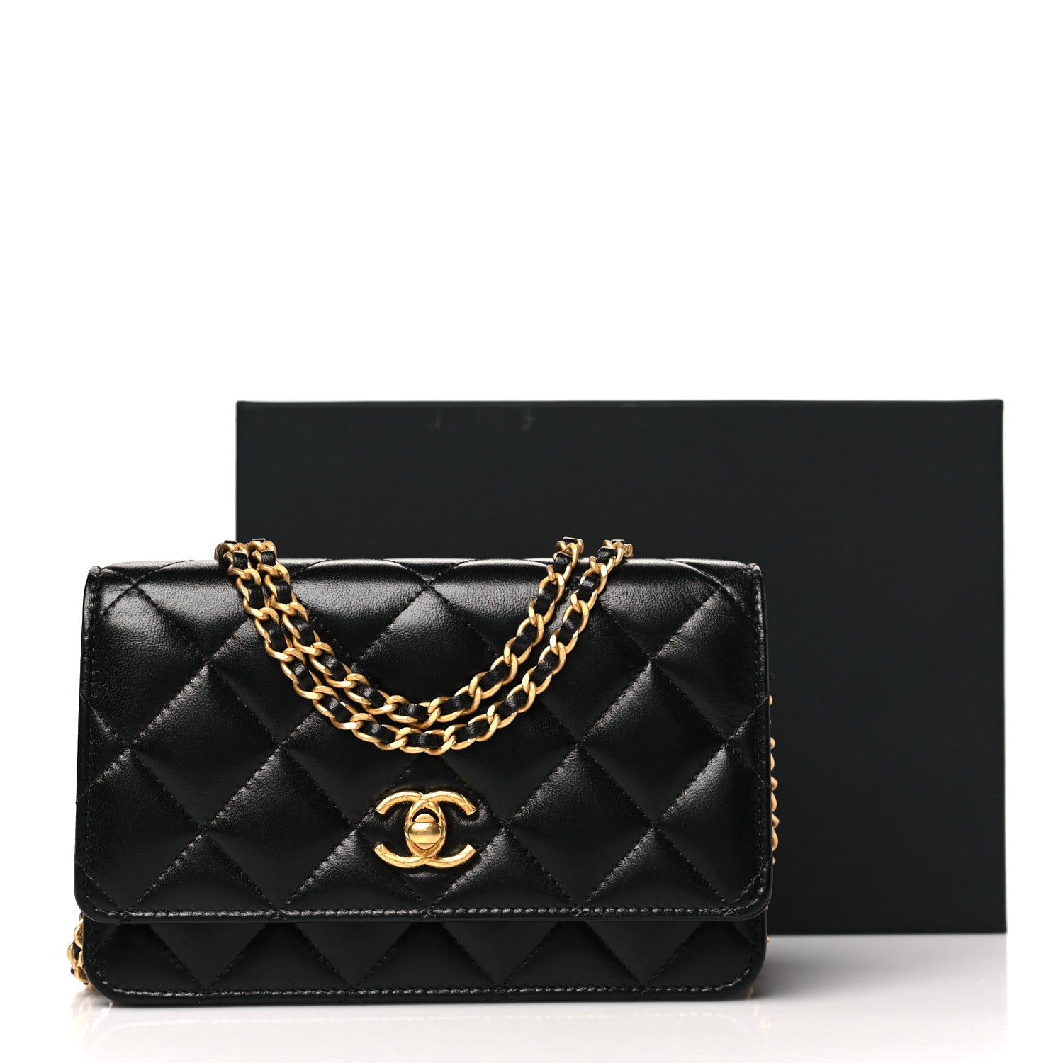 Chanel Lambskin Quilted Logo WOC Wallet On Chain Black 12 of 12