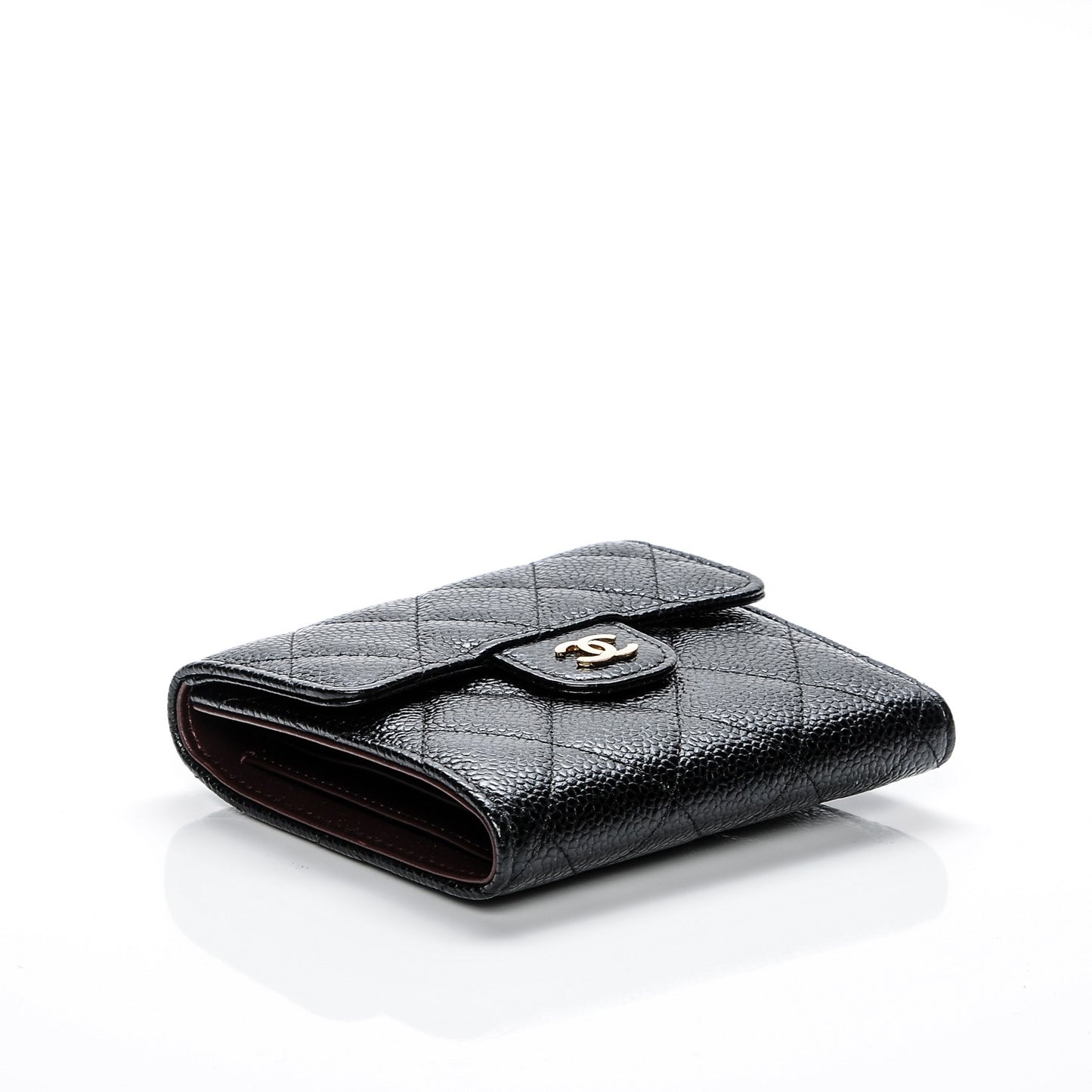 Caviar Quilted Compact Flap Wallet Black