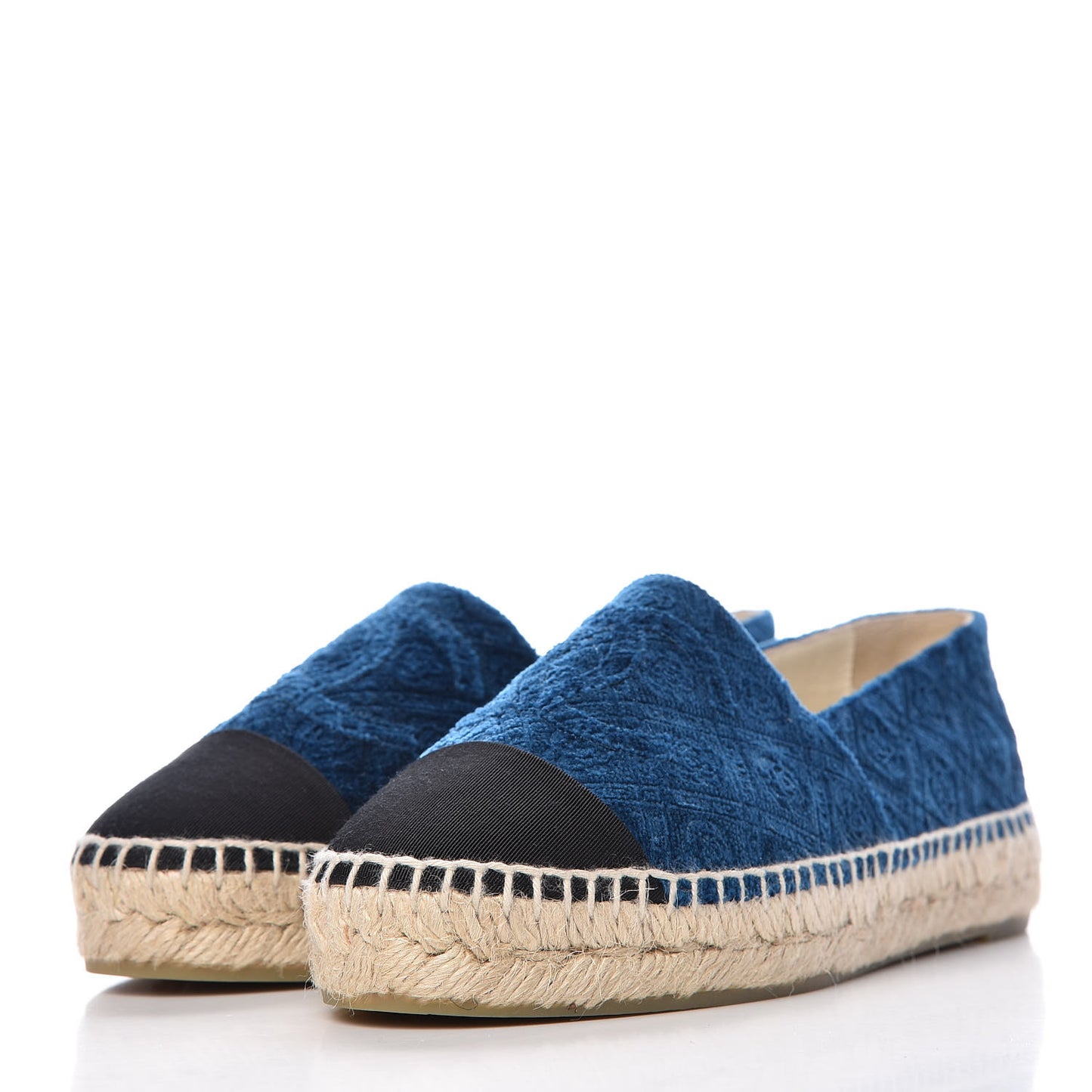 Velvet Grosgrain Quilted Camellia CC Espadrilles 35 Navy Black