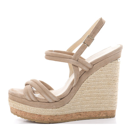 Jimmy Choo Suede Wedge Sandals 40 Beige 1 of 11