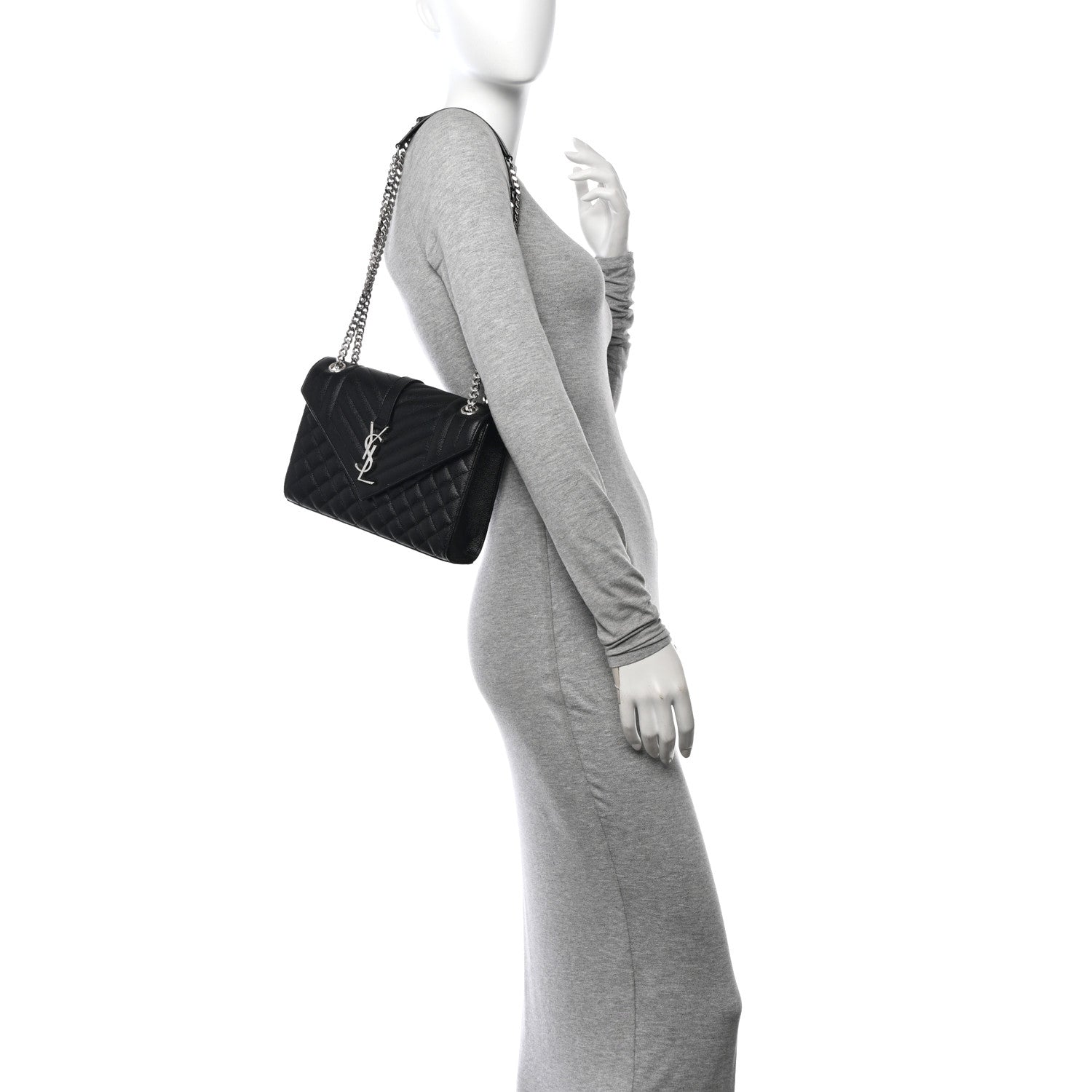 Saint Laurent Grain De Poudre Textured Mixed Matelasse Triquilt Medium Monogram Satchel Black 2 of 10