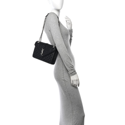 Saint Laurent Grain De Poudre Textured Mixed Matelasse Triquilt Medium Monogram Satchel Black 2 of 10