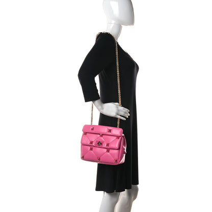 Valentino Garavani Nappa Enamel Medium Roman Stud Shoulder Bag Feminine Pink 2 of 11