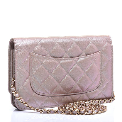 Chanel Iridescent Caviar Quilted Wallet On Chain WOC Beige 3 of 11