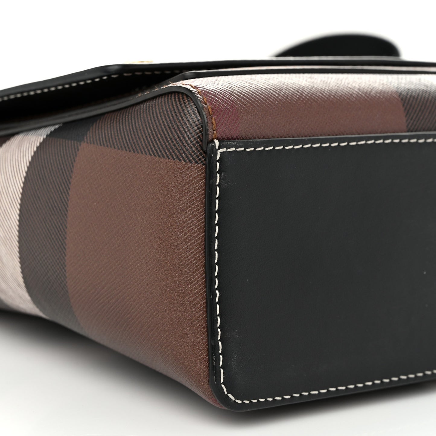 Coated Canvas Calfskin Vintage Check Medium Note Crossbody Bag Dark Birch Black