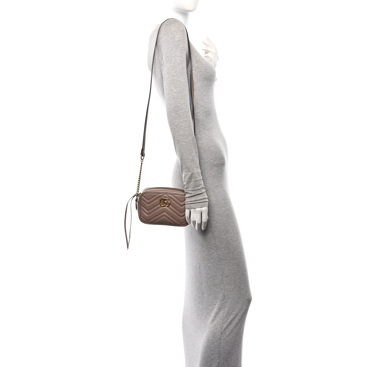 Gucci Calfskin Matelasse Mini GG Marmont Chain Shoulder Bag Nude 2 of 11