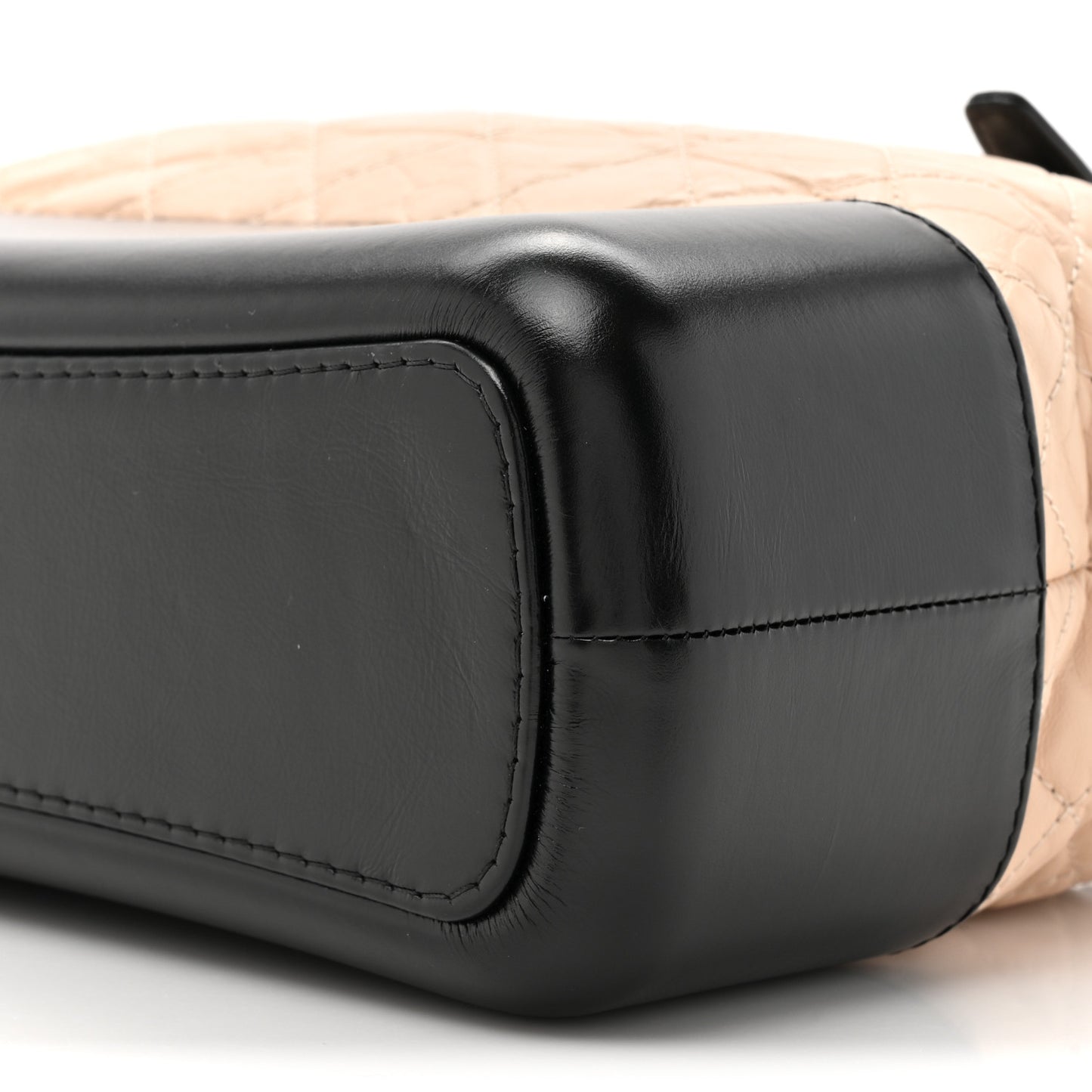 Aged Calfskin Quilted Medium Gabrielle Shopping Tote  Beige Black