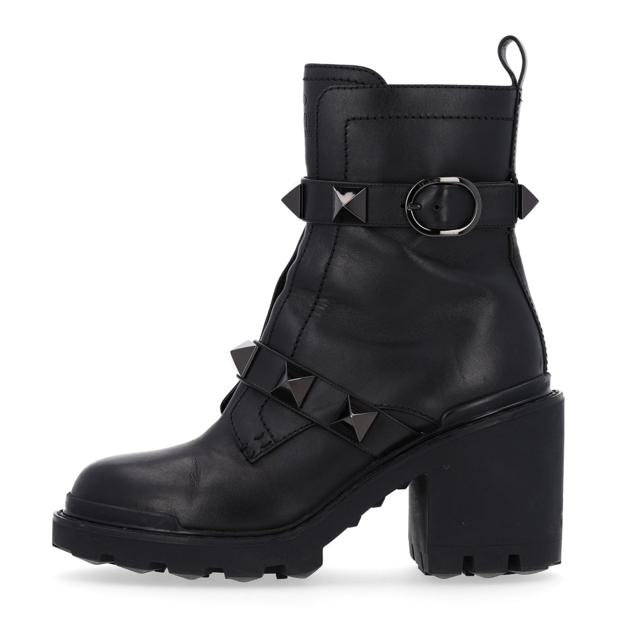 Valentino Garavani Calfskin Tonal Roman Stud Combat Boots 38.5 Black 1 of 11