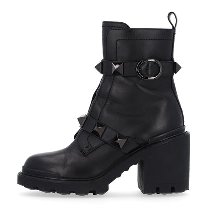 Valentino Garavani Calfskin Tonal Roman Stud Combat Boots 38.5 Black 1 of 11