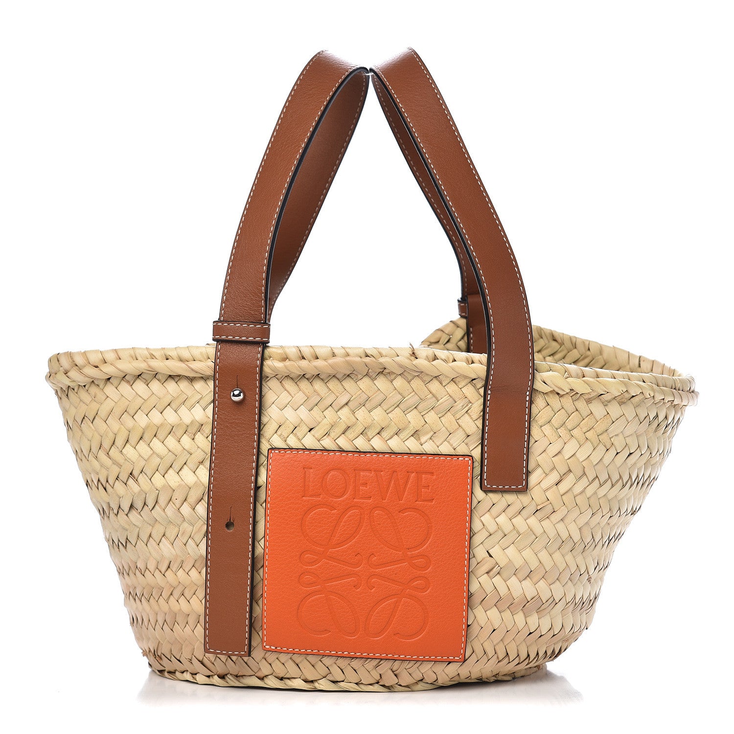 Loewe Raffia Small Basket Tote Bag Natural Orange 1 of 11
