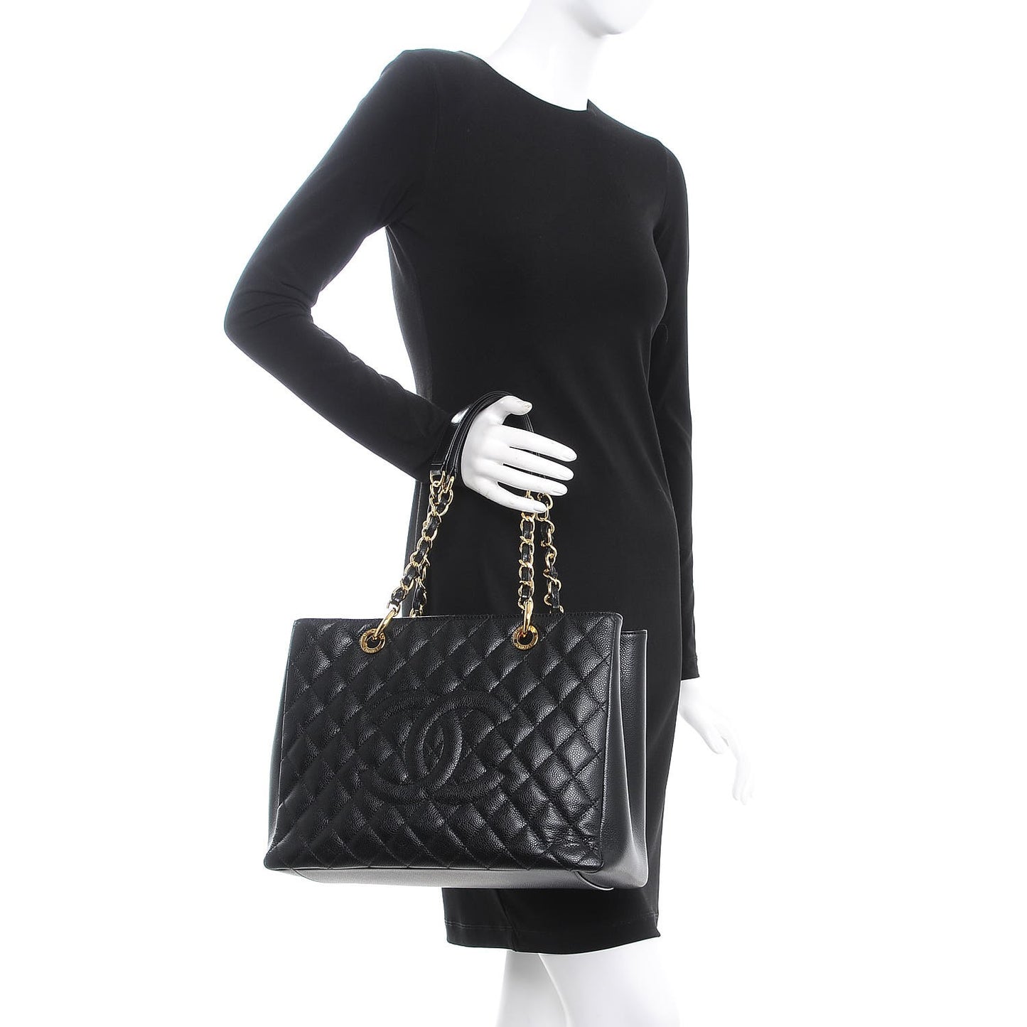 Caviar Quilted Grand Shopping Tote GST Black