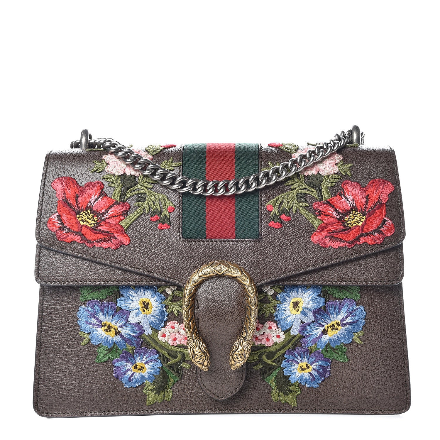 Gucci Calfskin Web Floral Embroidered Medium Dionysus Shoulder Bag New Acero 1 of 9