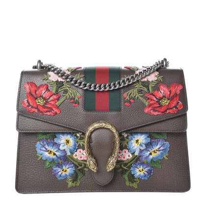 Gucci Calfskin Web Floral Embroidered Medium Dionysus Shoulder Bag New Acero 1 of 9