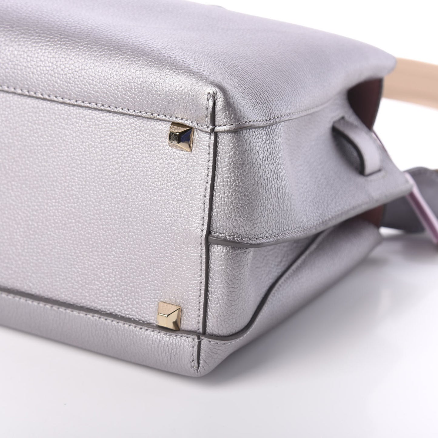 Metallic Grained Calfskin Medium Milla Tote Spike Silver