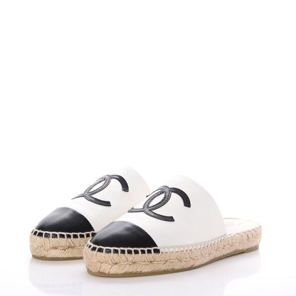 Chanel Iridescent Goatskin CC Espadrille Mules 36 Ivory Black 3 of 11