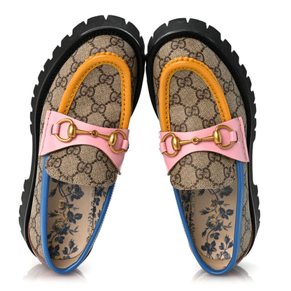 Gucci GG Supreme Monogram Cordovan Lux Womens Harald Horsebit 25mm Platform Loafers 37 Beige Sugar Pink Crop Shine Purple Marine 2 of 10