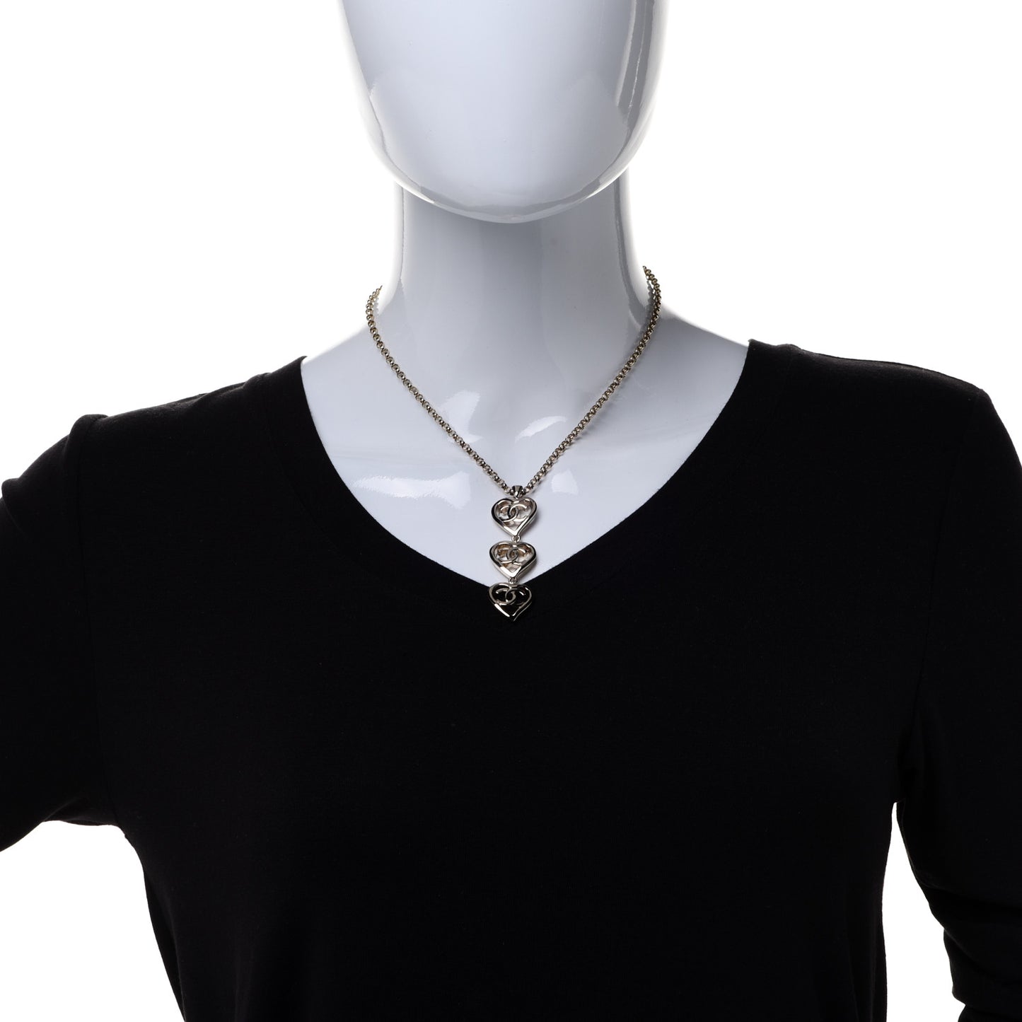 Metal CC Heart Coco In Love Drop Necklace Gold