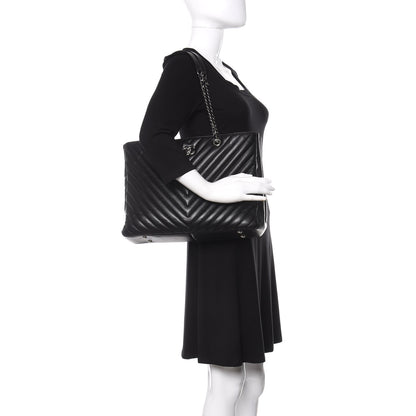 Chanel Caviar Chevron Quilted Large Shopping Tote Black 2 of 10