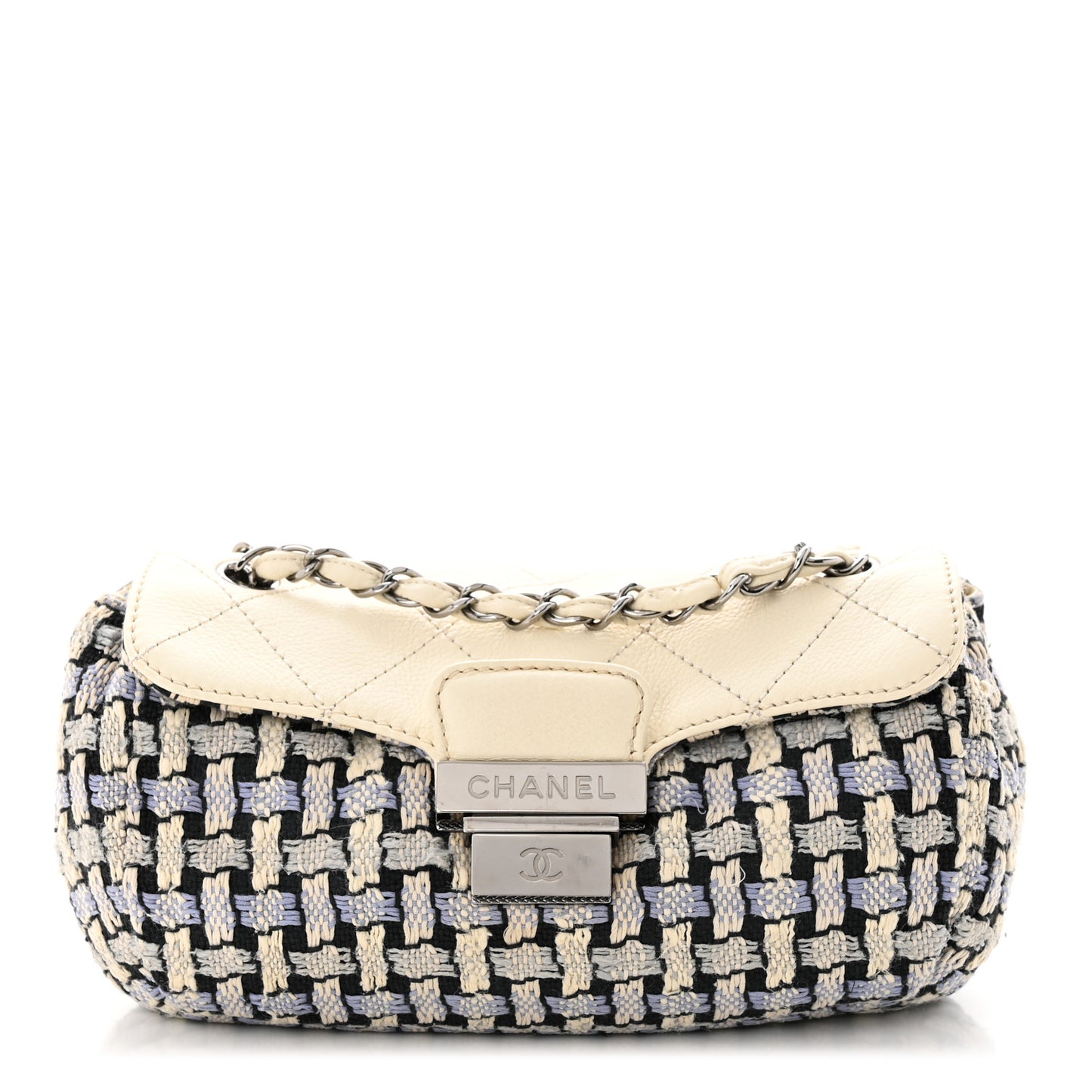 Tweed Calfskin Woven Single Flap Blue