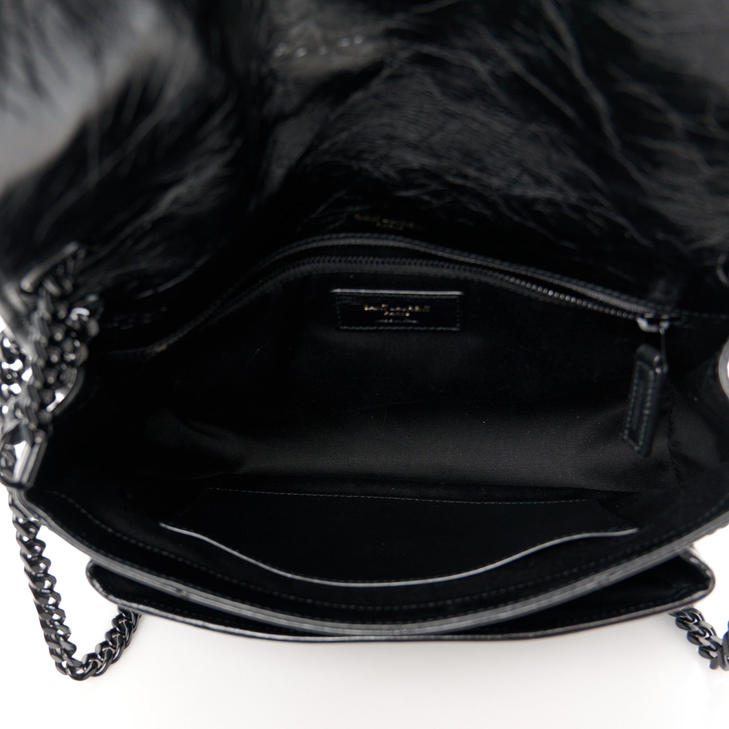 Crinkled Calfskin Matelasse Monogram Medium Niki Chain Satchel Black
