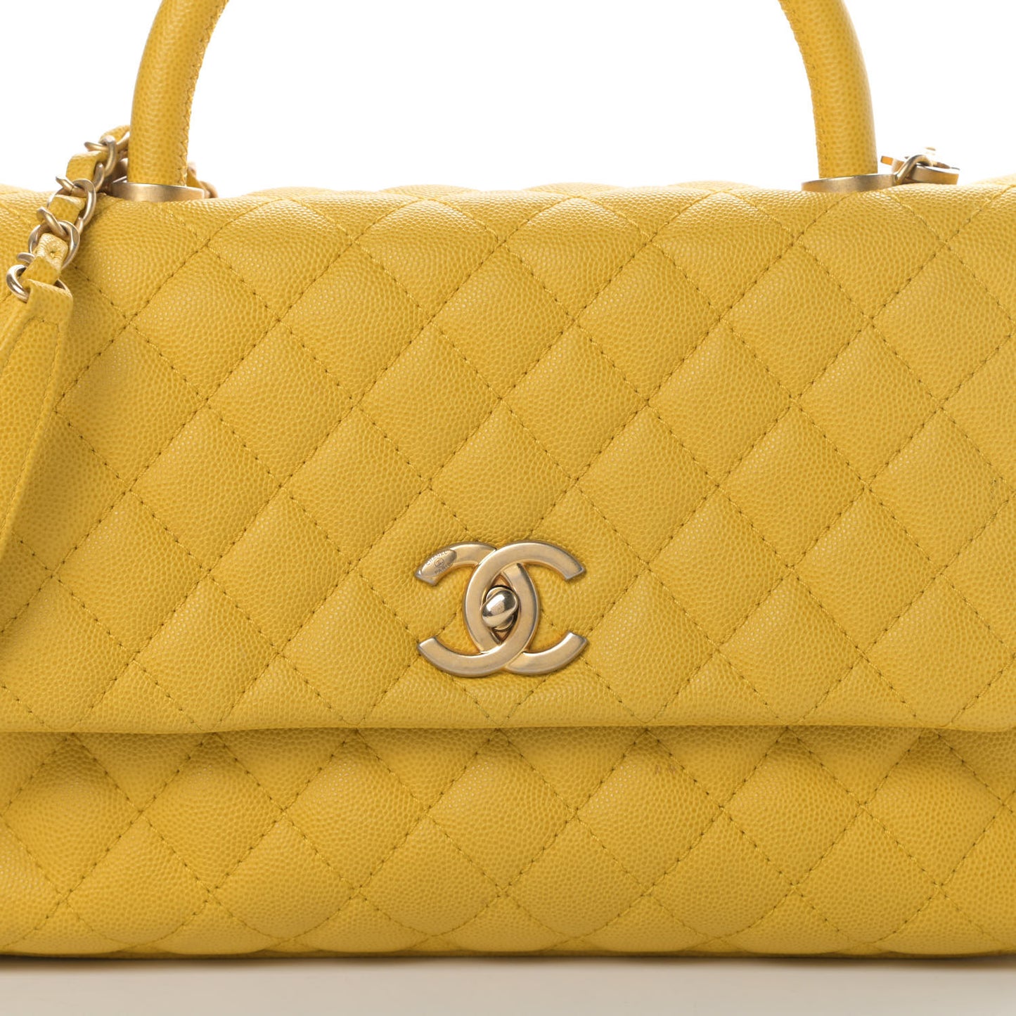 Caviar Quilted Small Coco Handle Flap Yellow