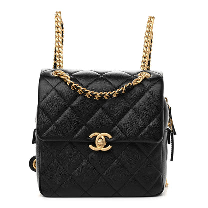 Chanel Shiny Caviar Quilted Chain Melody Backpack Black 1 of 11
