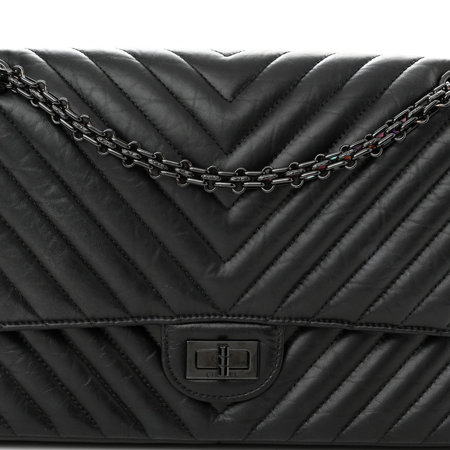 Aged Calfskin Chevron Quilted 2.55 Reissue 226 So Black
