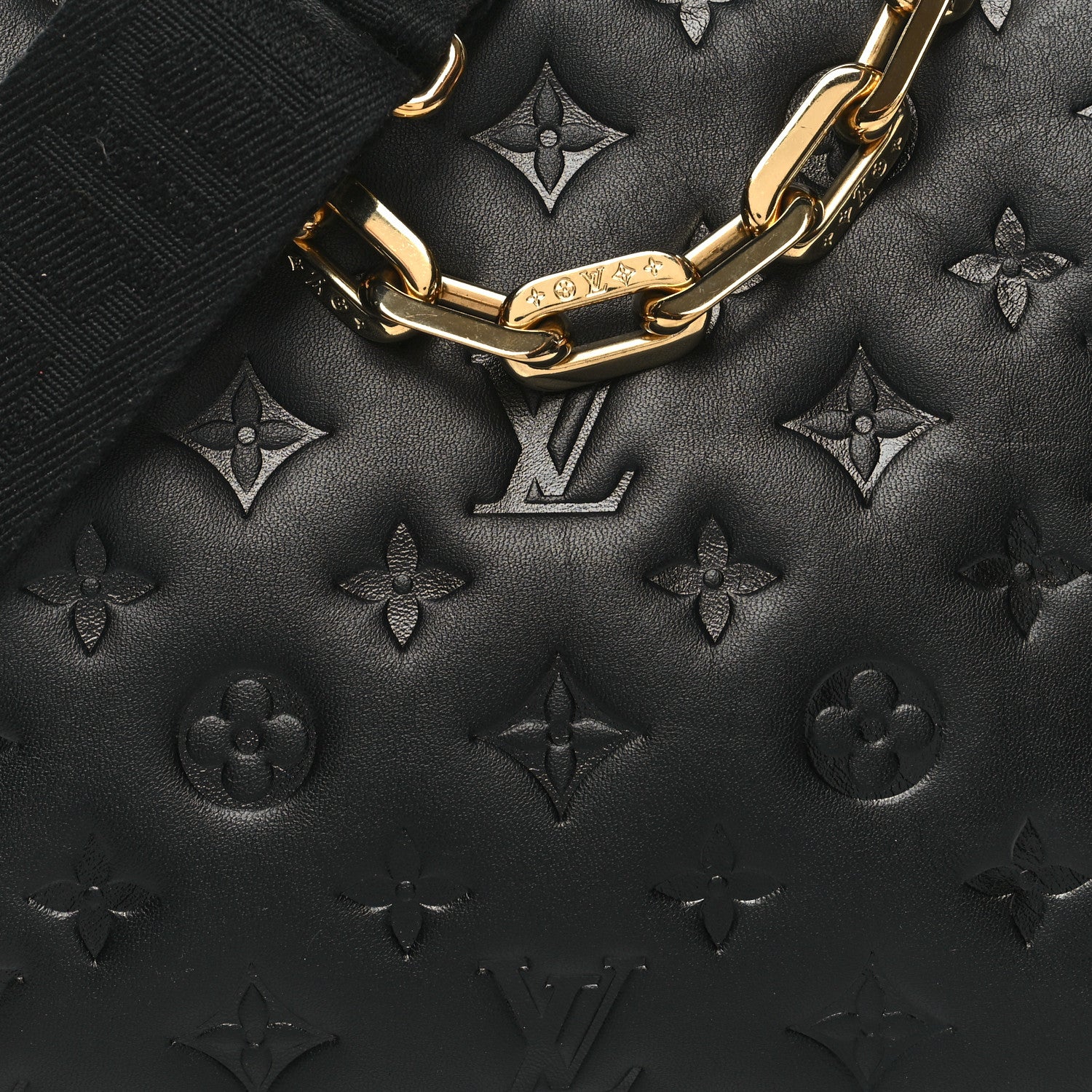 Louis Vuitton Lambskin Embossed Monogram Coussin PM Black 9 of 11